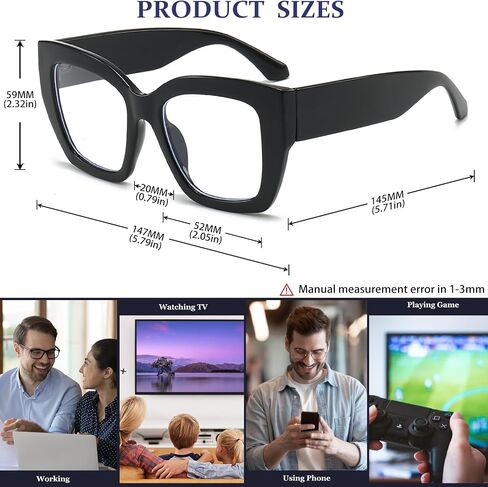 Oversized Square Glasses for Women Fashion Square Blue Light Glasses Trendy Thick Frame Black Eyeglasses in Saudi Arabia
