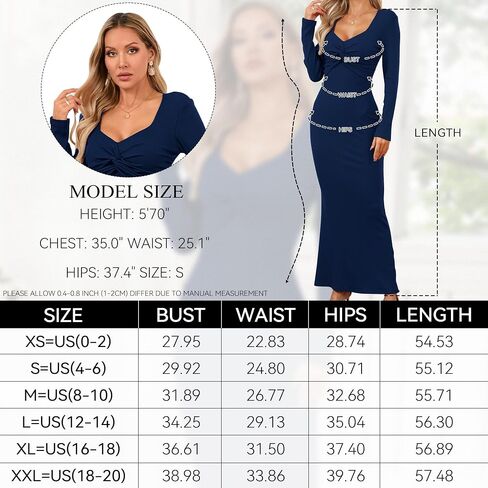 Women's Bodycon Maxi Dress Square Neck Long Sleeve Formal Tube Twist Knot Front Ribbed Knit Casual Elegant Dress in Saudi Arabia