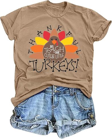 Women Thanksgiving Teacher Shirt Thankful to Teach The Cutest Little Turkeys Casual Fall Gift Tee Tops in Saudi Arabia