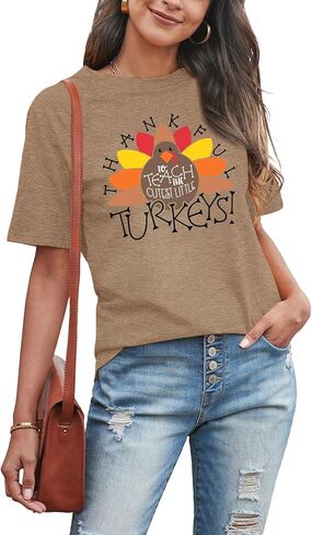 Women Thanksgiving Teacher Shirt Thankful to Teach The Cutest Little Turkeys Casual Fall Gift Tee Tops in Saudi Arabia