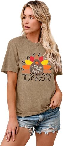 Women Thanksgiving Teacher Shirt Thankful to Teach The Cutest Little Turkeys Casual Fall Gift Tee Tops in Saudi Arabia