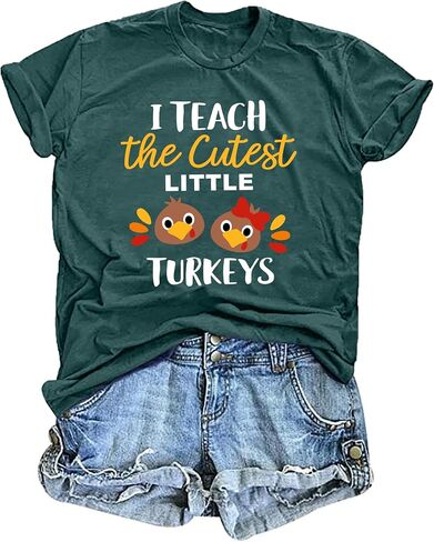 Women Thanksgiving Teacher Shirt Thankful to Teach The Cutest Little Turkeys Casual Fall Gift Tee Tops in Saudi Arabia