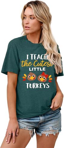 Women Thanksgiving Teacher Shirt Thankful to Teach The Cutest Little Turkeys Casual Fall Gift Tee Tops in Saudi Arabia