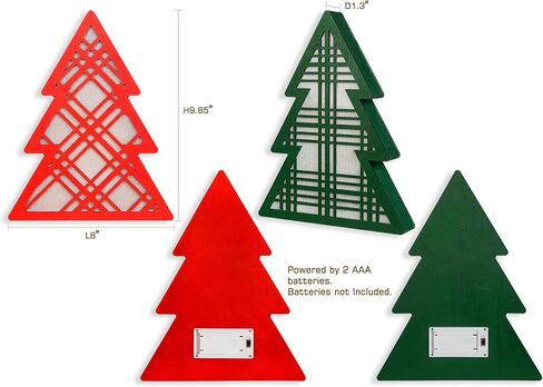SAILINGSTORY Christmas Table Decor Wooden Christmas Tree with Light and Plaid Set of 2 Pack in Saudi Arabia