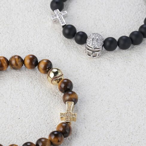 Lepida Football Helmet & Cross Mens Bracelet To My Son Natural Stone Bracelet Belief Encourage Faith in Kuwait