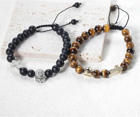 Lepida Football Helmet & Cross Mens Bracelet To My Son Natural Stone Bracelet Belief Encourage Faith in Kuwait