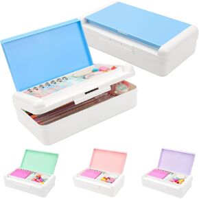 Pencil Box for Office Supplies Storage Organizer Box,Double Layer Large Capacity Pencil Boxes,Plastic Crayon Box with Snap-tight Lid,Stackable Storage Box for Gel Pen Pencil Case Organizer-Pale Purple
