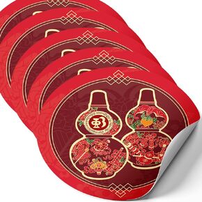Abundance Wu Lou Amulet Feng Shui Stickers, Feng Shui Symbol for Good Health and a Complete Life, Set of 5 Pieces Decorative Stickers, 4.3 Inch Diameter