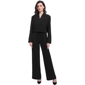 V VOCNI Women's Suit 2 Piece Set Business Casual Outfits Cropped Blazer Jackets High Waisted Wide Leg Work Pants Suits Set