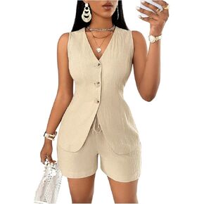SHENHE Women's 2 Piece Outfits V Neck Blazer Suit Vest and Shorts Set Business Outfits