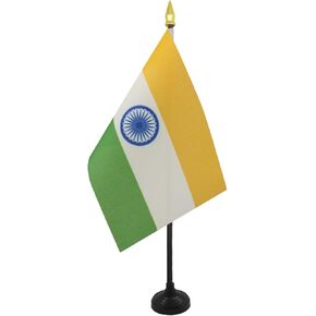 India Table Flag 4'' x 6'' - Indian Desk Flag 15 x 10 cm - golden spear top - AZ FLAG