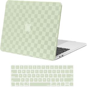 MOSISO Compatible with MacBook Pro 13 inch Case M2 2025-2016 A2338 M1 A2251 A2289 A2159 A1989 A1708 A1706, Checker Texture Grid PU Leather Coated Plastic Hard Shell Case&Keyboard Cover, Beige