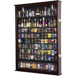 XL Shot Glass Display Case Rack Holder Cabinet for Tall Shooter and Mini Liquor Bottle