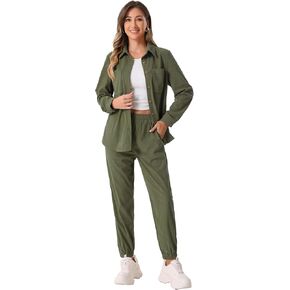 Allegra K Women's Corduroy Sets 2 Piece Outfits Long Sleeve Button Down Shacket and Pants Set