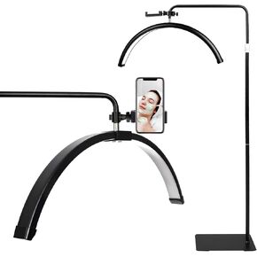 Eyelash Tech LED Floor Lamp Adjustable Brightness Rotatable Half Moon Standing Lamp Lash Extension Artists Light Beauty Skincare Eyebrows Tattoo Phone Holder Facial Salon Makeup (Black)
