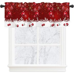 Christmas Valance Curtain Winter Snowflakes Christmas Ball Ornaments Window Curtain Valance Christmas Decorations Kitchen Valance with Rod Pocket for Kitchen Bathroom Living Room 54" x 18"