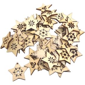 50pcs Wooden Star Cutouts Christmas Tree Hanging Ornaments Embellishments Xmas Tags for DIY Candy Box Holiday Tree Wedding Decor Wood Color