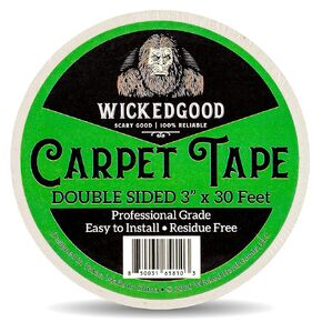Double Sided Carpet Tape for Area Rugs – Heavy Duty Rug Tape with Strong Adhesive to Prevent Sliding, No Residue Removal, for Indoor and Outdoor Use, Vacuum Friendly (White)