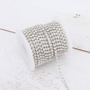 Threadart Crystal Rhinestone Chain | SS10 Silver Tone Chain Big 10 yard roll | For Trimming Sewing Jewelry Crafts DIY