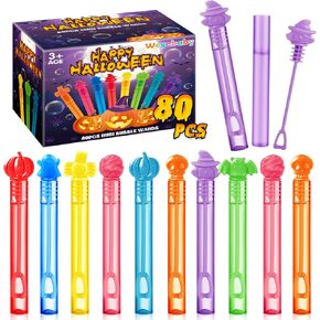 80PCS Halloween Mini Bubble Wands, Halloween Party Favor for Kids, Bubble Wands Bulk for Halloween Trick or Treat, Goodies Bag Fillers, Pinata Fillers for Kids Boys Girls