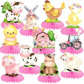 11Pcs Pink Farm Animals Honeycomb Centerpieces Farm Theme Party Table Centerpieces Barnyard Party Honeycomb Decorations Farm Birthday Party Table Decorations for Farm Theme Baby Shower Supplies