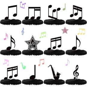 12 Pcs Music Notes Honeycomb Centerpieces Music Party Decoration Music Party Supplies Retro Table Decor Kids' Party Centerpieces Music Notes Silhouette Table Toppers for Baby Shower Theme Birthday