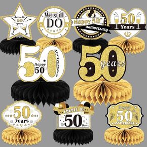 9 Pieces 50th Anniversary decorations 50th Birthday Centerpieces for Tables Decorations Cheers to 50 Years Honeycomb Table Topper Happy 50th Anniversary Decorations for Men and Woman Fifty Years