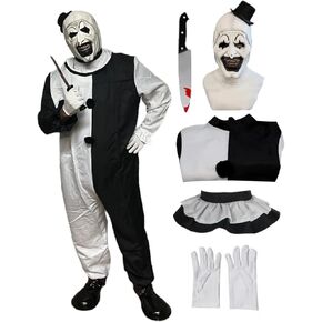 Art the Clown Costume Clown Jumpsuit Men Women Outfit Black White Bodysuit Full Set Halloween Costume With Mask