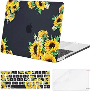 MOSISO Compatible with MacBook Pro 13 inch Case M2 2024,2023, 2022-2016 A2338 M1 A2251 A2289 A2159 A1989 A1708 A1706, Plastic Sunflower Hard Shell Case&Keyboard Cover Skin&Screen Protector, Black