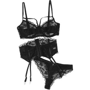 Women’s Sexy Halloween Lingerie Set Bra and Panty Sets with Garter Belt 3 Pieces