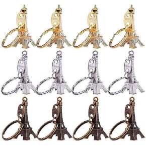 Finduat 24 Pcs Retro Eiffel Tower Keychain Cute Adornment Key Ring 3 Colors Bronze Silver Golden