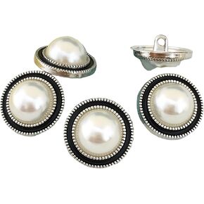 5 PCS Gold Pearl Buttons Plastic Shank for Garment Clothing Accessories Fit Sewing Scrapbooking Garment DIY Decoration (White Gold, 15mm)