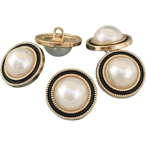 5 PCS Gold Pearl Buttons Plastic Shank for Garment Clothing Accessories Fit Sewing Scrapbooking Garment DIY Decoration (White Gold, 15mm)