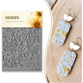 Keoker Polymer Clay Texture Sheets Halloween, Halloween Clay Texture Mat for Making Earrings Jewerly, Halloween Polymer Clay Earrings Tools (with Polymer Clay Cutters)