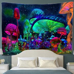 Mimihome Tapestry for Bedroom, Forest Luminous Mushroom Blacklight Tapestries Wall Hanging Living Room Dorm Tablecloth Sofa Cover, 60x50 inches
