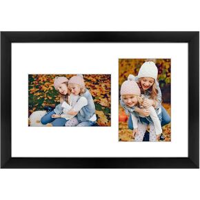 5x7 Collage Picture Frame - Solid Wood with Tempered Glass - 9x14 Multi Picture Frame - Use as (2) 5"x7" Picture Frame Openings or One 9"x14" Photo Frame - Black Frame Collage Wall Decor