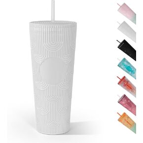 AGH 24oz Studded Tumbler with Straw and Lid, Double Walled Acrylic Cup,DIY Customized Plastic Tumbler for Smoothie, Juice, Iced Coffee（Matte Black）