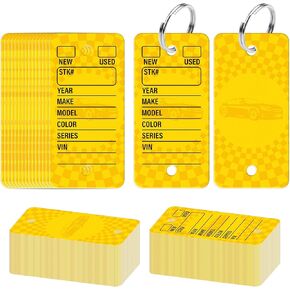 500Pcs Car key tags Dealer key tags Yellow key tags with 500 Pcs Key rings for Office Shop Bulk car dealer supplies Truck RV dealer luggage tags,Round corner Plastic key tags tear proof design