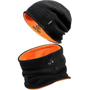 Winter Mens Beanie Hat Scarf Warm Fleece Lined Windproof Knit Ski Women Beanie Skull Cap Neck Warmer Gaiter Set