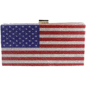 Glitter Women Rhinestone Evening Bag Flag Clutch Purse Diamonds Shoulder Handbag for Prom Cocktail Party