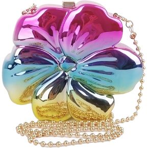 Women Flower Sparkly Acrylic Fancy Clutch Purse with Detachable Chain Evening Handbag for Party Banquet Prom