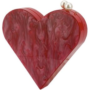 Women Acrylic Marbled Evening Clutch Red Heart-shaped Handbag Causal Shoulder Crossbody Purse for Party Wedding