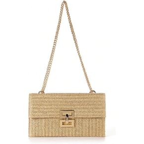Straw Clutch Purse for Women Summer Beach Bag Woven Handbags Envelope Wallet Chain Crossbody Shoulder Bag Evening Bag