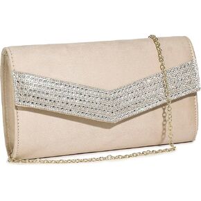 Evening Handbags for Women Rhinestone Clutch Purse for Wedding Party Prom Faux Suede Envelope Shoulder Bag