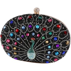 Women's Chic Evening Peacock HandBags Sparkly Rhinestone Clutch Purses Crystal Diamond Bags