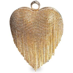 Women Luxury Heart Shape Tassel Evening Clutch Bag Rhinestone Handbag Bridal Wedding Purse in Saudi Arabia
