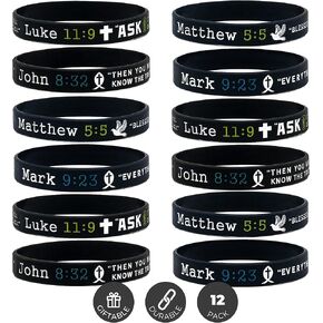 Ezekiel Gift Co. New Testament Bible Bracelets with Scripture Verses from the Four Gospels Silicone Rubber Wrist Bands Religious Christian Gifts