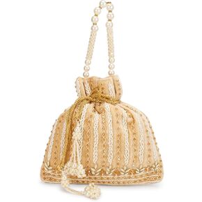 LONGING TO BUY Stylish Indian Velvet Evening Handbag & Polti Bag with White Pearl Handle & Embrodiery,Women Clutch Purses