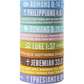 12 Pieces Bible Verse Bracelets Christian Scripture Bracelets Silicone Bible Verses Wristbands Religious Bible Gifts for Men Women（Light Colors） Office Products