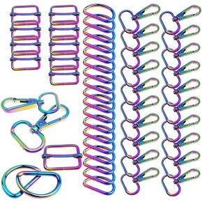 50Pcs Rainbow Basic Bag Making Hardware Kit Including Swivel Snap Clasps Hooks D Ring Slider Adjuster For Bag